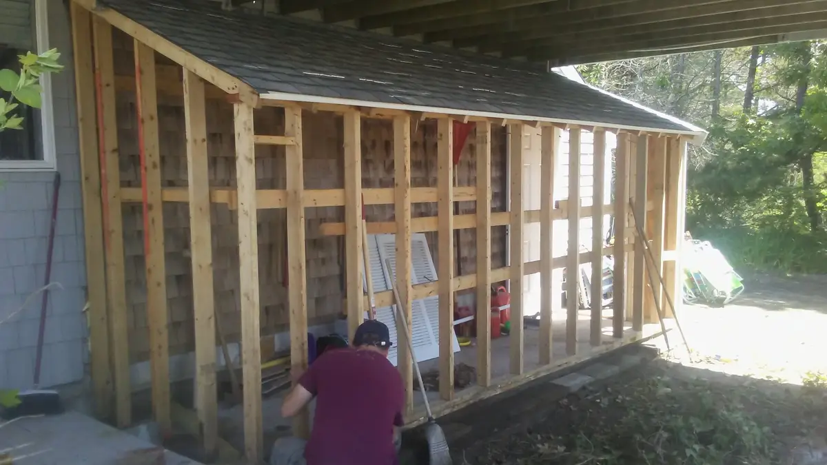 Shed framing under construction